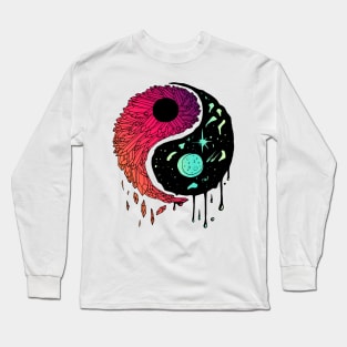 Blue Red Blend Yin Yang Crystals and The Night Sky Long Sleeve T-Shirt